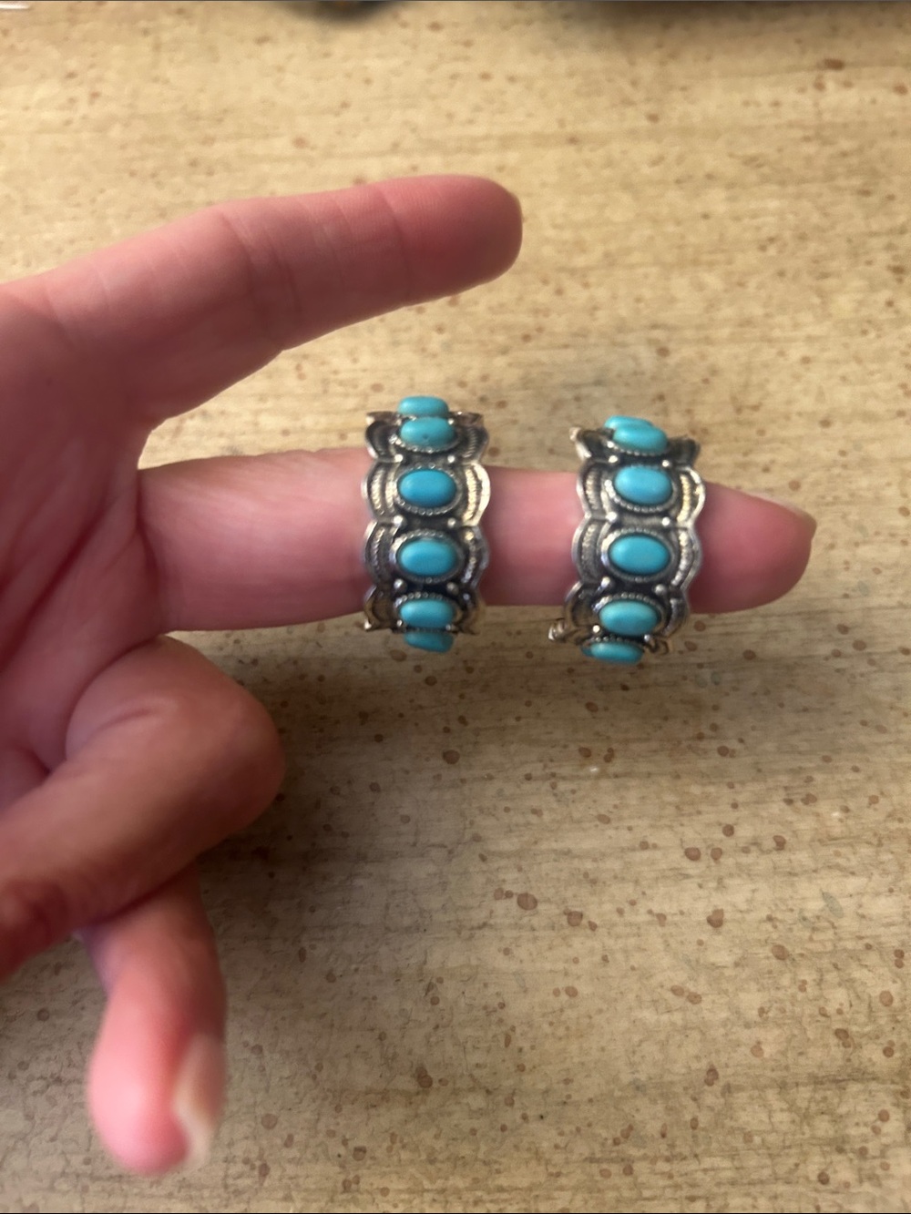 Turquoise Stone Silver-Tone Hoop Earrings - Women's Jewelry